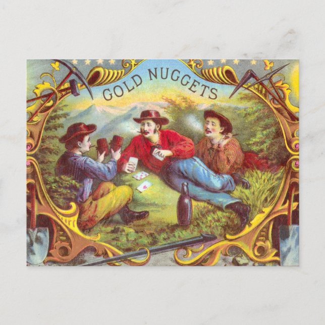 Guld Nuggets Antique Cigar Label Vykort (Framsida)