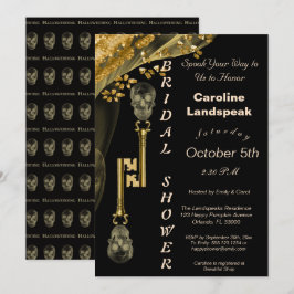 Guld nuggets & Veil, Skeleton Nycklar Hallobröllop Inbjudningar