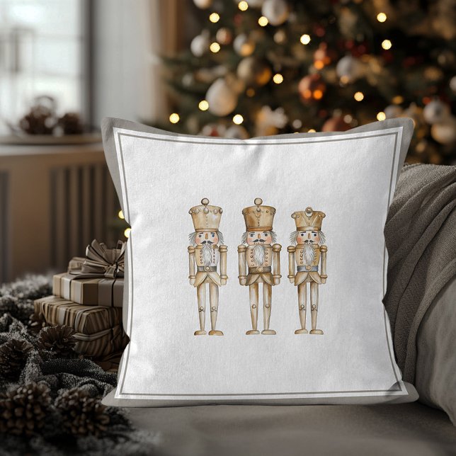 Guld Nutcracker Ballet Juldagen Festive Helgdag Kudde (Gold Nutcracker traditional Christmas throw pillow)