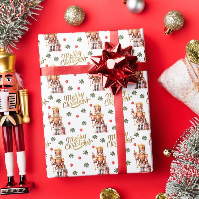 Guld Nutcracker Festive God jul Presentpapper (Gold Nutcracker Festive Merry Christmas Wrapping Paper)