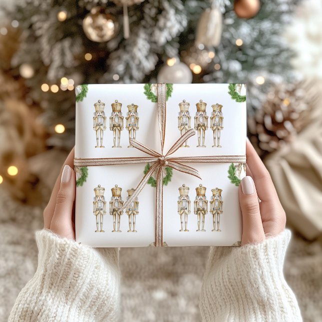 Guld Nutcracker-jul Presentpapper (Gold Nutcracker Christmas Gift Wrap Paper)