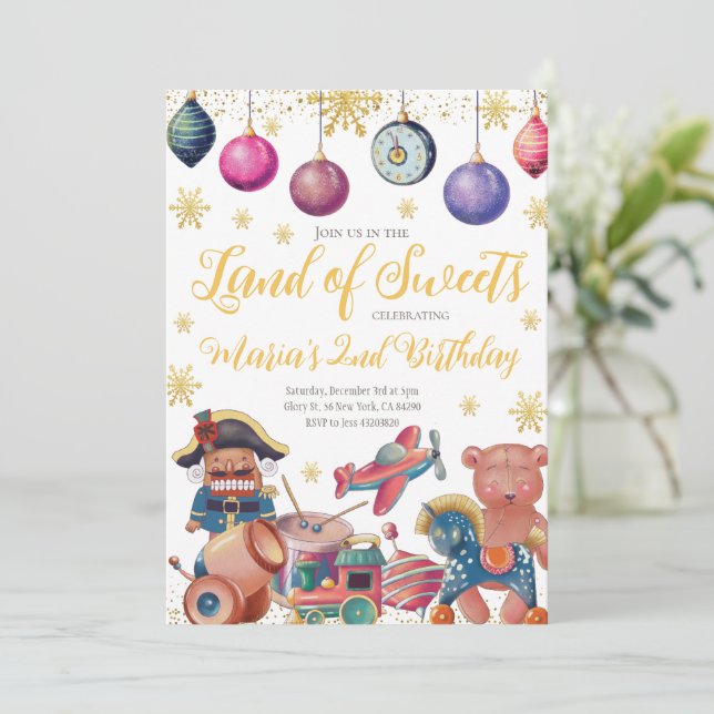 Guld Nutcracker Leksaker Birthday-inbjudan Inbjudningar (Stående Fram)