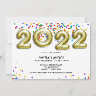 Guld Nyår 2022 Ballong Färgglad Konfetti Fest Inbjudningar