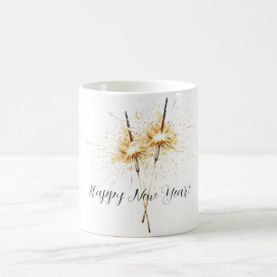 Guld nyårsafton firande gnistor kaffemugg