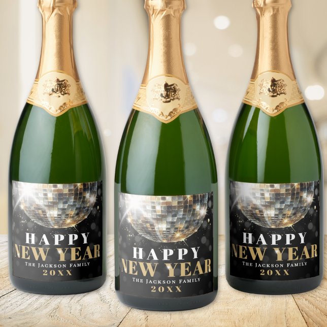 Guld Nyårsfest (Black Gold New Year's Eve Party Sparkling Wine Label )