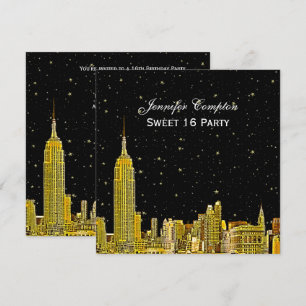 Guld NYC Siluett Graverad Stjärnig DIY BG Fyrkanti Inbjudningar