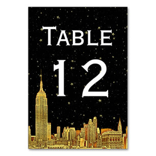 Guld NYC Skyline Starry Himlar Bordsnummer DIY BG