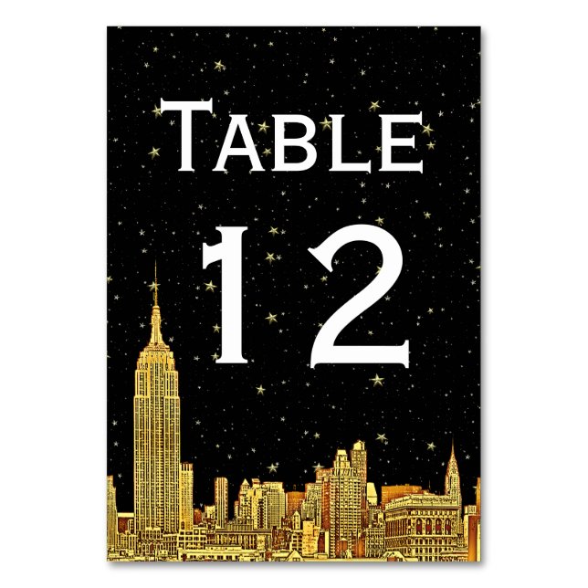 Guld NYC Skyline Starry Himlar Bordsnummer DIY BG (Framsidan)