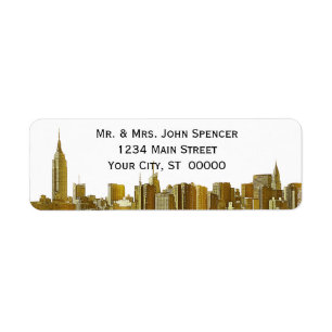 Guld NYC Wide Skyline Etched BW-adressetikett Returadress Etikett