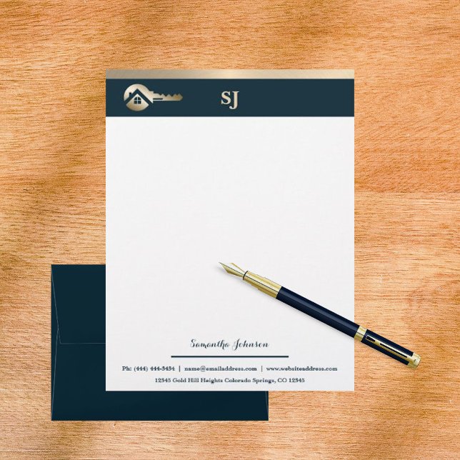 Guld Nyckel Blue Spruce Realtor Business Letterhea Brevhuvud (Skapare uppladdad)