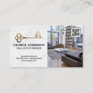 Guld Nyckel House Logotyp Levande rum QR-kod Visitkort