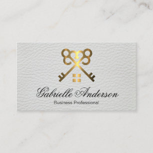 Guld Nycklar Home Logotyp Läder Visitkort