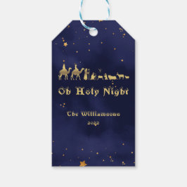 Guld O Heliga Natt Stjärnhimlen Jul Presentetikett