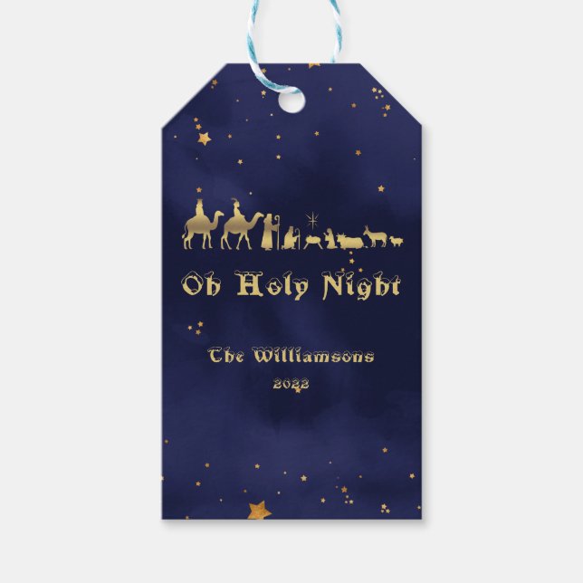 Guld O Heliga Natt Stjärnhimlen Jul Presentetikett (Framsidan)