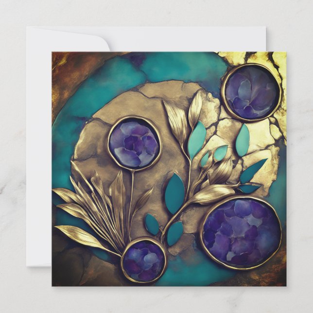 Guld och Abstrakt Amethyst Feb Birth Stone Kort (Framsida)