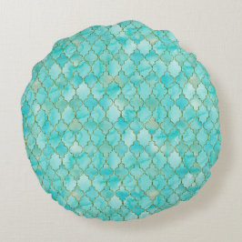 Guld och Aqua Maroccan mönster Rund Kudde