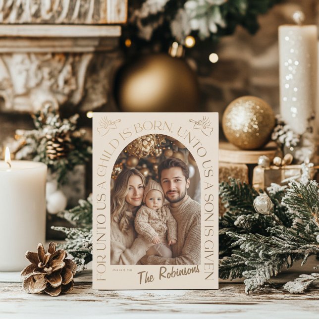 Guld och Beige Angel Julkort (elegance angel Christmas Card - 2 photos)