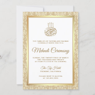 Guld och Beige Damask Islamic Mehndi Ceremony Inbjudningar