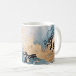 Guld och blå abstrakt kaffemugg