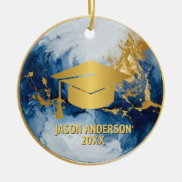 Guld och blå anpassad examensornament julgransprydnad keramik