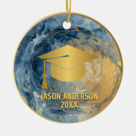 Guld och blå anpassad examensornament julgransprydnad keramik