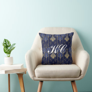 Guld Och Blå Art Deco Kudde
