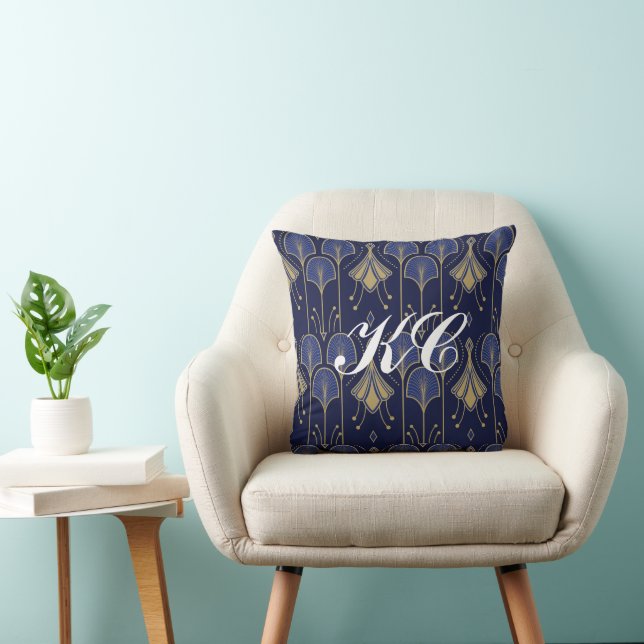 Guld Och Blå Art Deco Kudde (Stol)