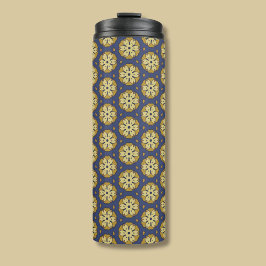 Guld och Blå Blommigt och TearDrop Mönster