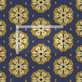 Guld och Blå Blommigt och TearDrop Mönster Tyg