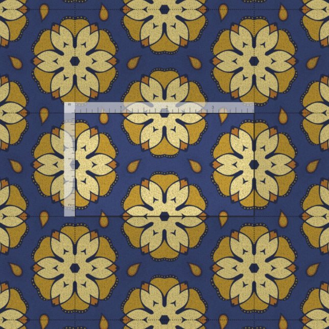 Guld och Blå Blommigt och TearDrop Mönster Tyg (Skapare uppladdad)