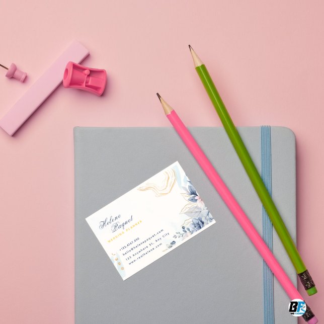 Guld och blå Bröllopsfixaren Visitkort (Skapare uppladdad)