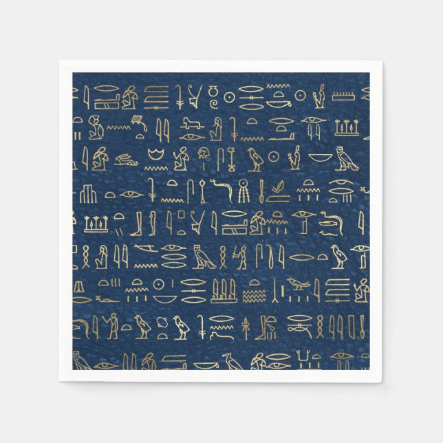 Guld och blå egyptiska Hieroglyfer Mönster Pappersservett (Framsidan)