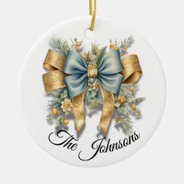 Guld och blå formgivning för fack - Anpassningsbar Julgransprydnad Keramik