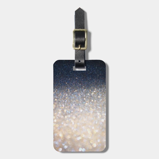Guld och Blå Glitter Bagagebricka (Vertikal Framsida)