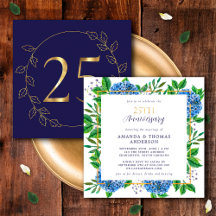 Guld och Blå Hydrangea 25-års bröllopsjubileum