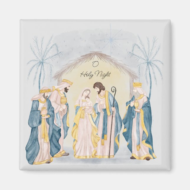 Guld och blå julkrubba  magnet (Framsidan)