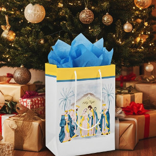 Guld och blå julkrubba "O helga natt" presentpåse