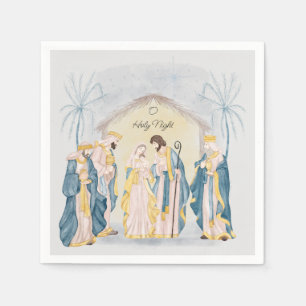 Guld och blå julkrubba  pappersservett