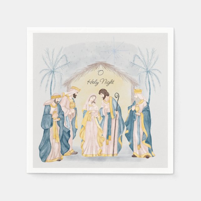 Guld och blå julkrubba  pappersservett (Framsidan)