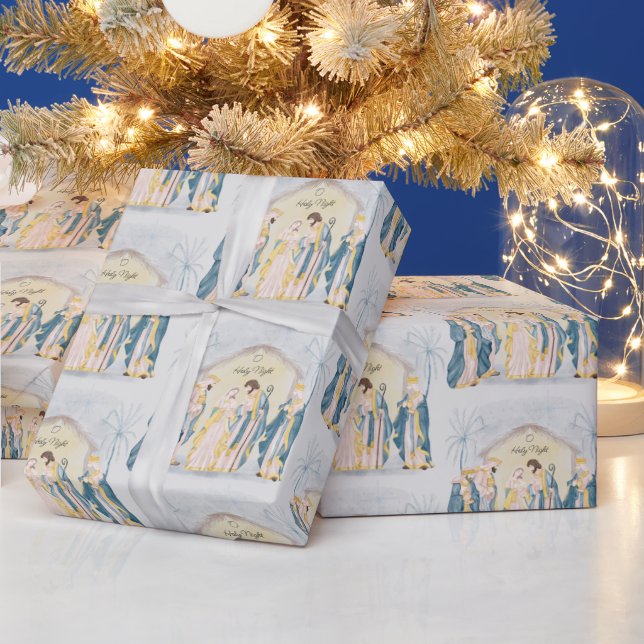 Guld och blå julkrubba  presentpapper (Helgdagar)