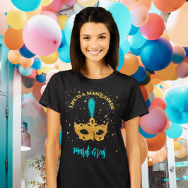 Guld och blå maskerad Mardi Gras-fest T Shirt