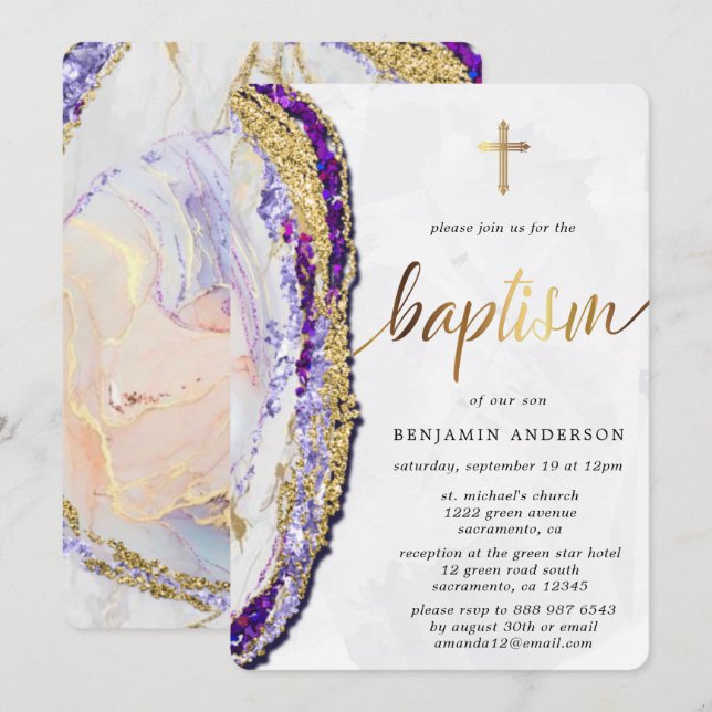 Guld och blå mineralstenvattenpassning i stenkolsf inbjudningar (Fram/baksida)