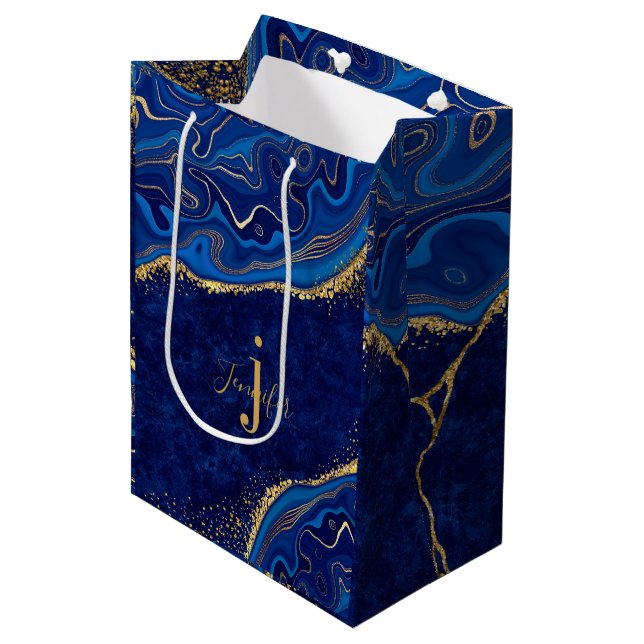 Guld och blå modern elegant agat glitter anpassad (Framsidan Vinklad)