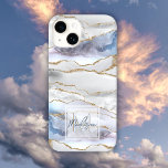 Guld och blåagat guld-folie glitter<br><div class="desc">Guld och den blå agate geode guld foil glitter-fodral med ditt monogram och namn. Det här telefonärendet är tillgängligt för olika telefoner,  välj ditt.</div>