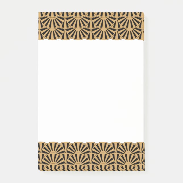Guld och Black Art Deco Fläkt Flower Motif Post-it Block (Framsida)