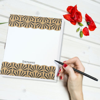 Guld och Black Art Deco Fläkt Flowers Motif Anteckningsblock