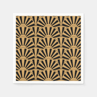 Guld och Black Art Deco Fläkt Flowers Motif Pappersservett