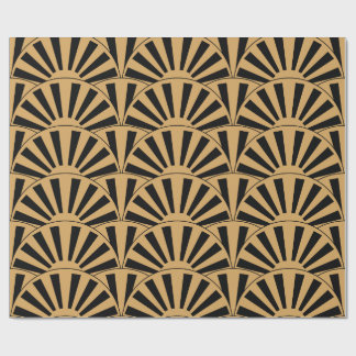 Guld och Black Art Deco Fläkt Flowers Motif Presentpapper
