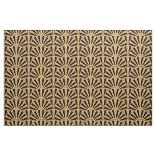 Guld och Black Art Deco Fläkt Flowers Motif Tyg