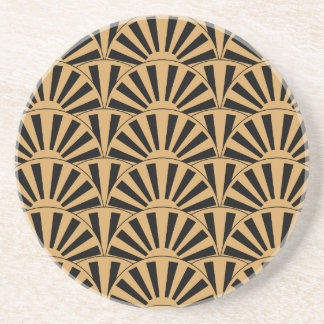 Guld och Black Art Deco Fläkt Flowers Motif Underlägg Sandsten
